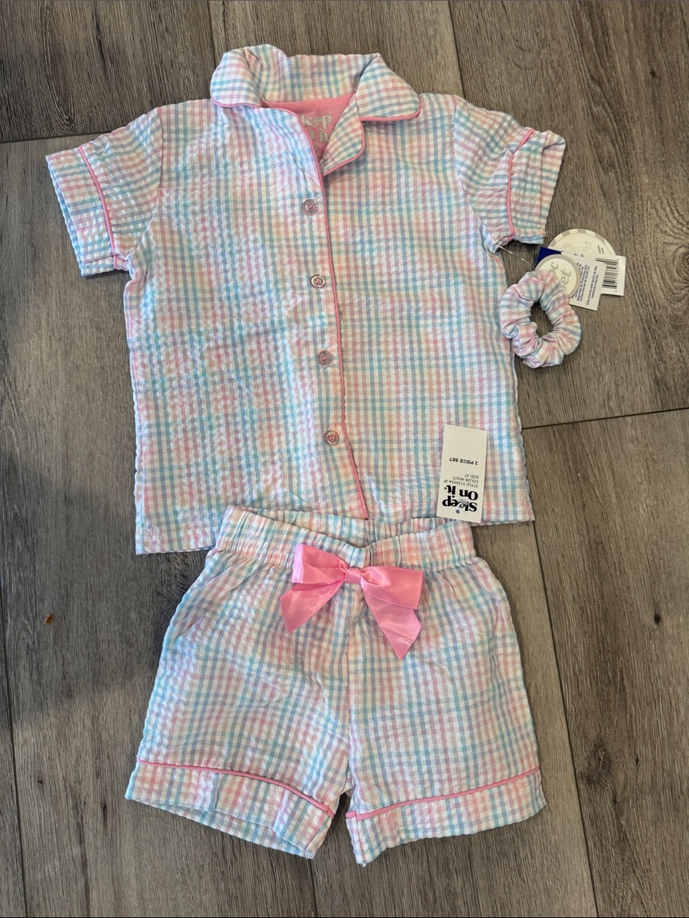 NWT Girls 3TShort Pajama Set - Pastel Plaid with Pink Trim
